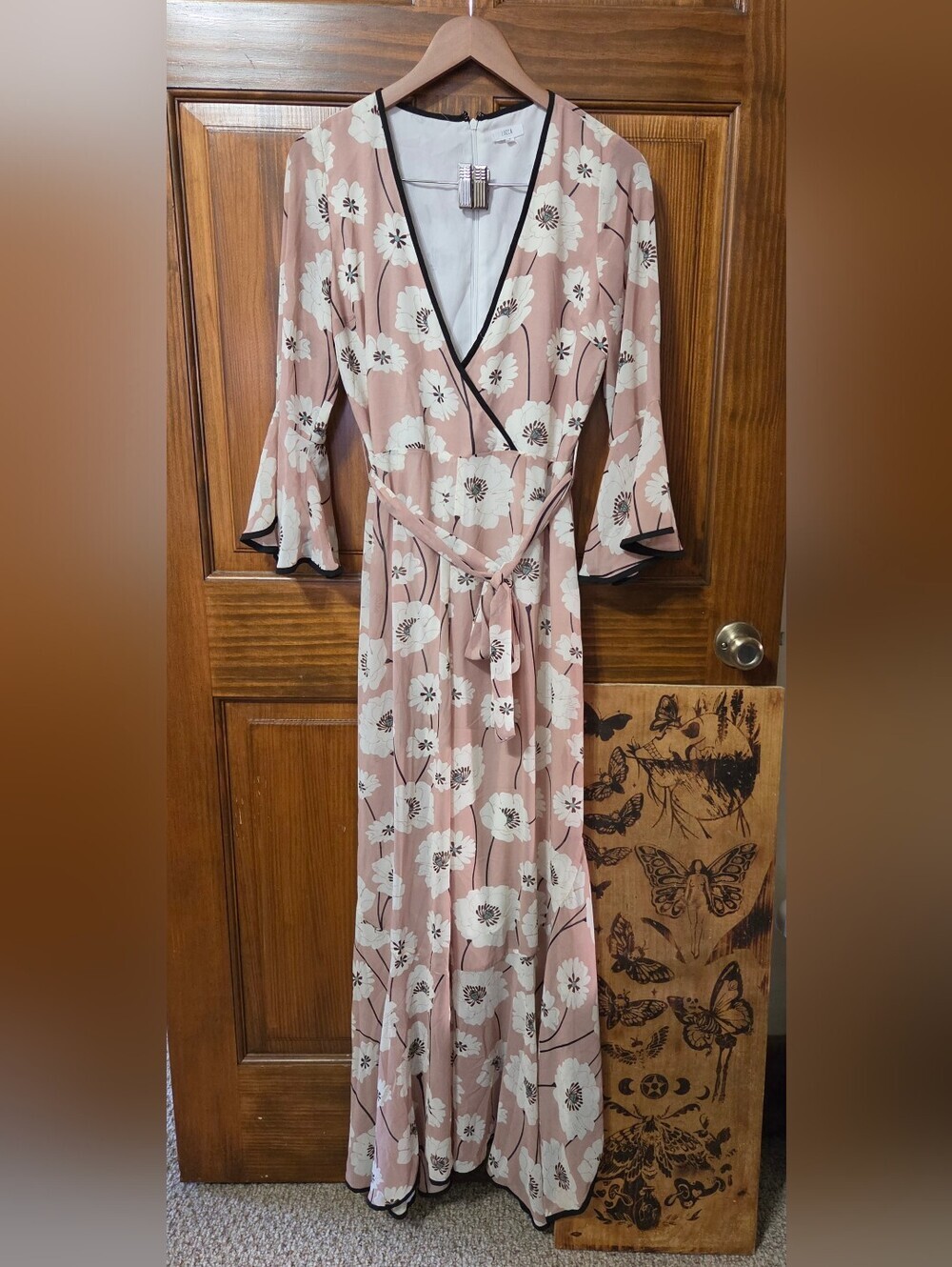 Women's Pink Floral Wrap Maxi Pant Dress with Tie Waist